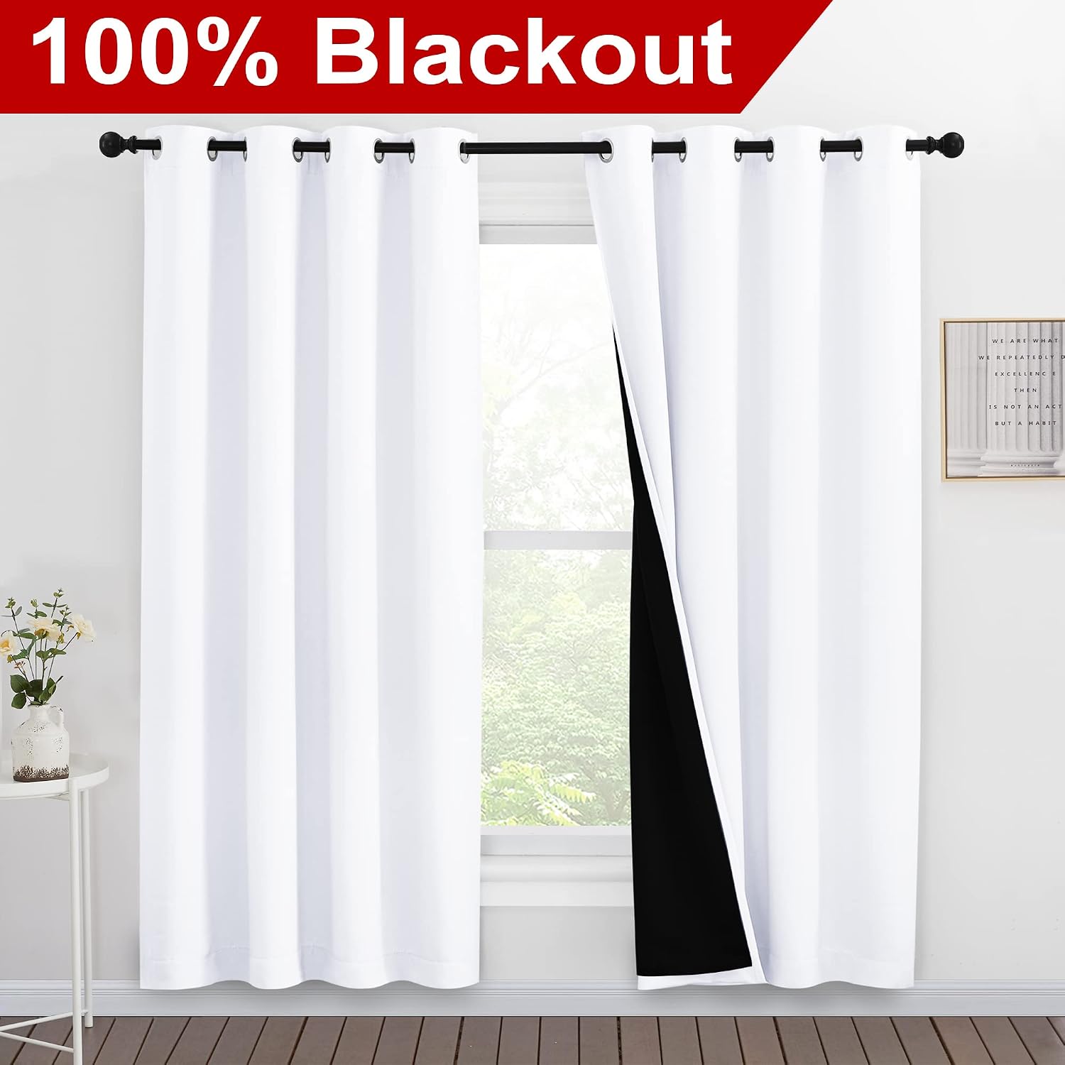 Nicetown 100% Blackout Window Curtain Panels, Full Light Blocking Drapes with Black Liner for Nursery, 78-inch Drop Thermal Insulated Drape…