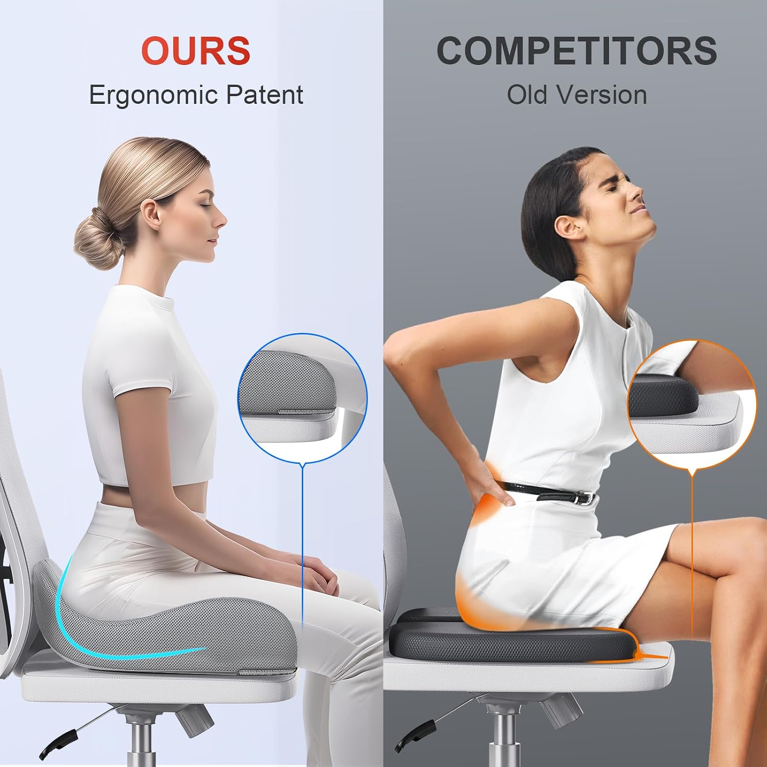 Benazcap X Large Memory Seat Cushion for Office Chair Ergonomic Cushions Pad Pillow for Pressure Relief Sciatica & Memory Foam for Long Sit…