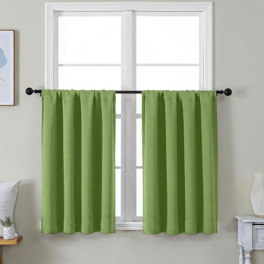 Simplebrand Ava Lime Short 36 Inches Blackout Curtain 2 Panels Set, Half Window Rod Pocket Privacy Curtain Tiers for Kitchen, Curtains Blac…
