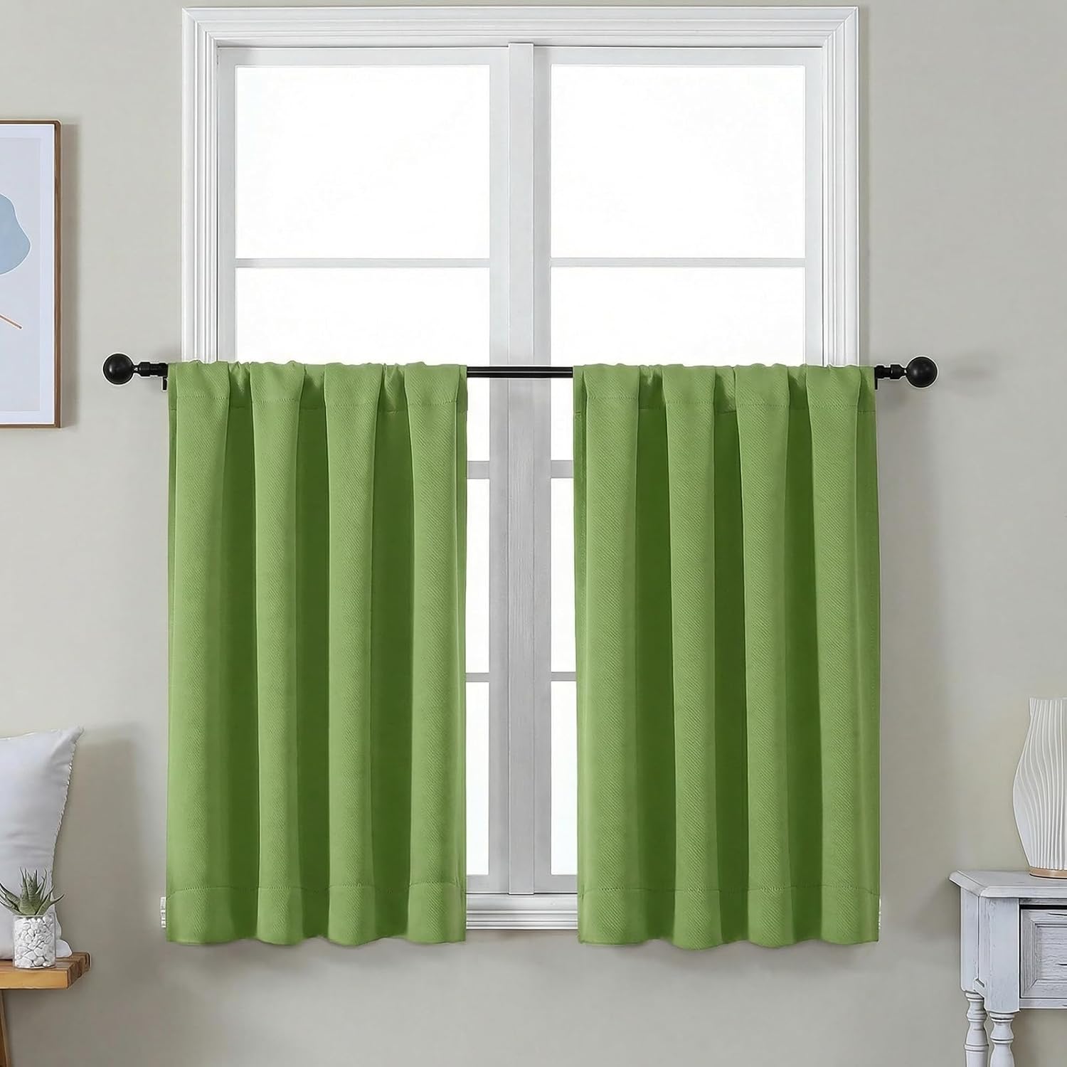Simplebrand Ava Lime Short 36 Inches Blackout Curtain 2 Panels Set, Half Window Rod Pocket Privacy Curtain Tiers for Kitchen, Curtains Blac…