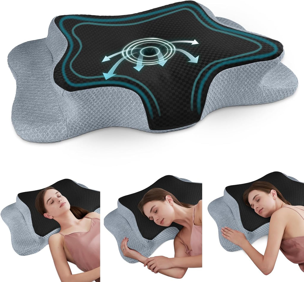CHxxy Cervical Neck Pillow for Sleeping, Memory Foam Pillows, Ergonomic Side Sleeper Pillows, Cooling Orthopedic Neck Support Pillow for Ba…