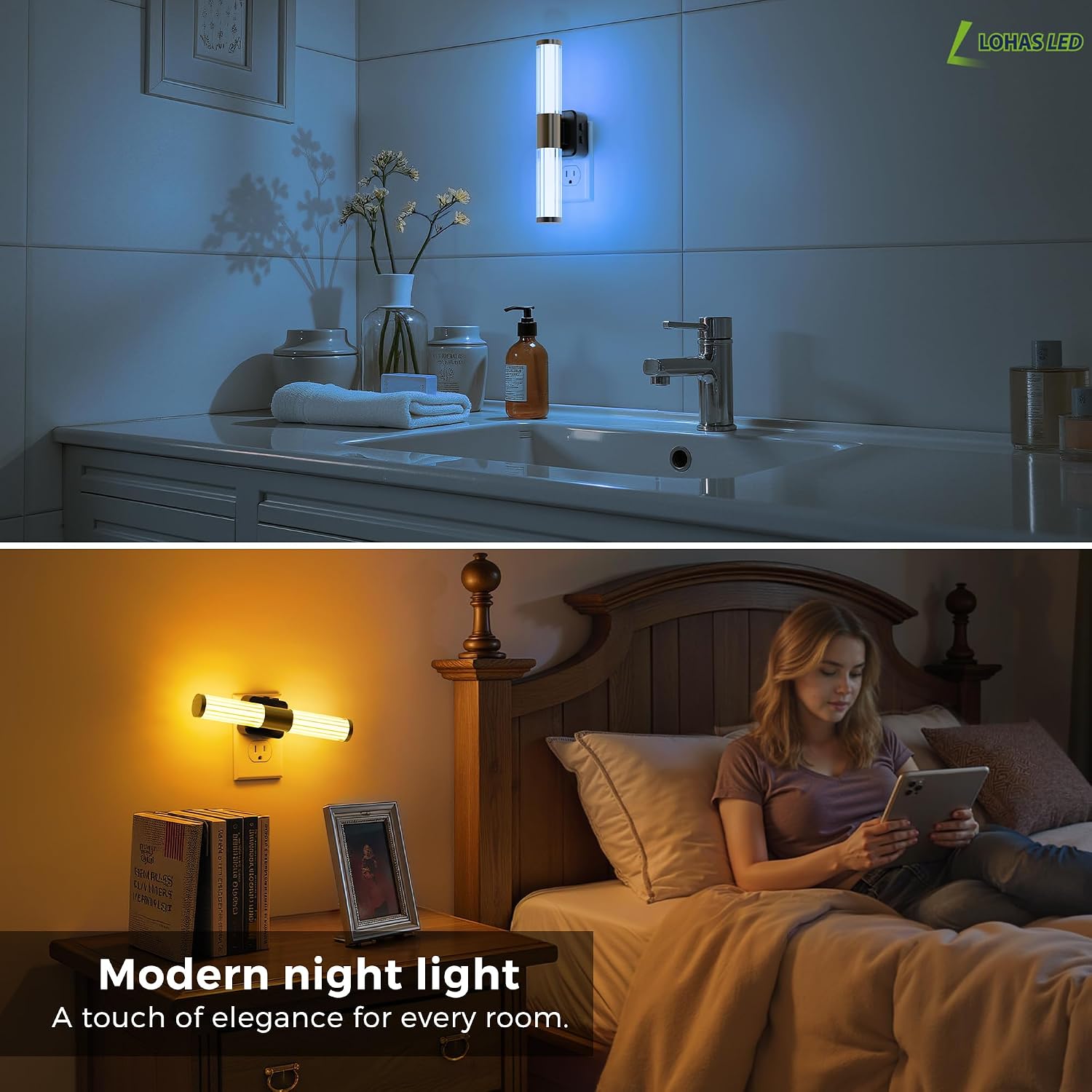 L LOHAS LED Night Lights Plug into Wall, RGB Color Changing Night Light for Kids, Acrylic Rotating Nightlight Dimmable with Light Sensor…