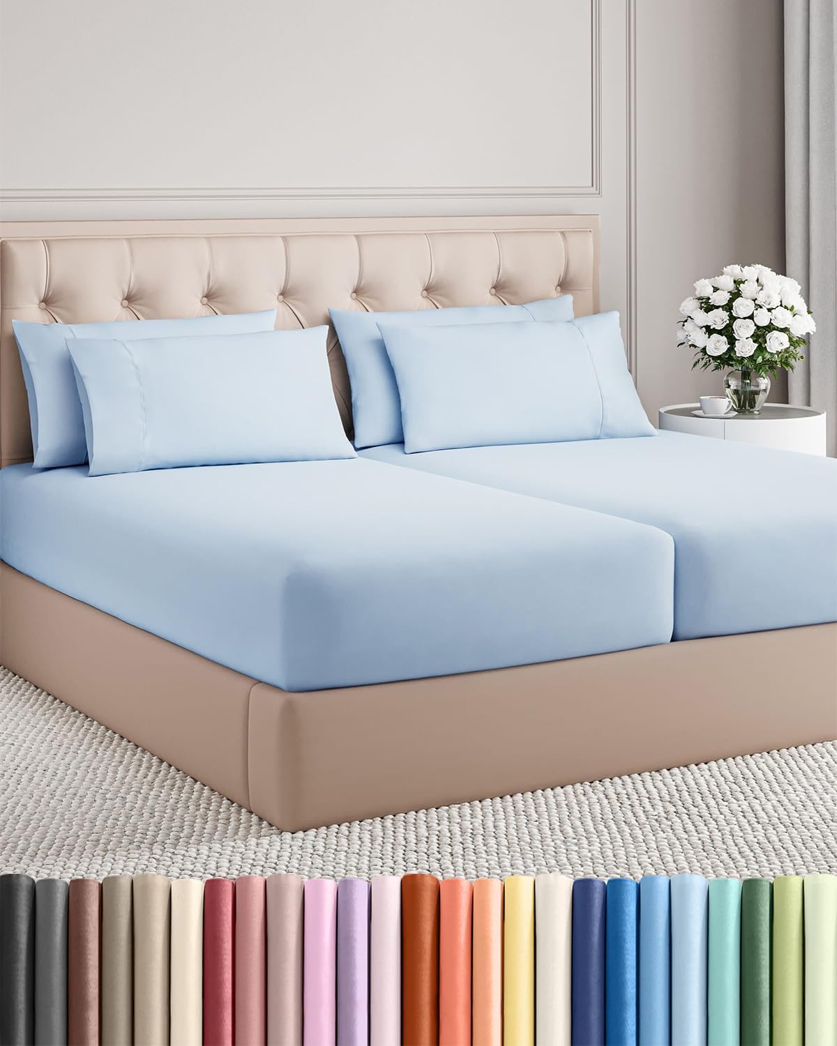 Split King 7 Piece Sheet Set - Comfy, Breathable & Cooling - Soft Hotel Luxury Bedding for Women, Men, Kids, Teens and Children - 1 Flat…