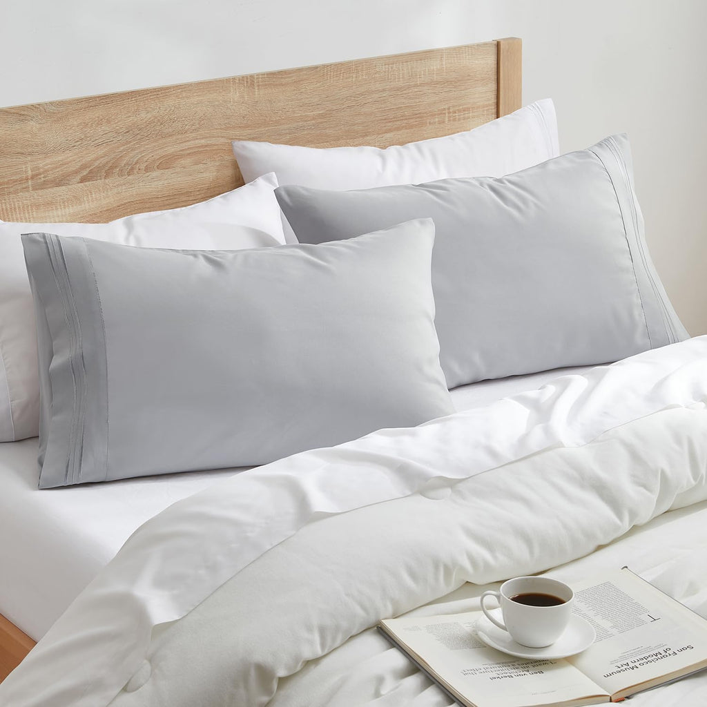 Nestl Light Grey Pillow Cases Queen Size Set of 2, Soft Queen Pillow Case, 1800 Microfiber Queen Pillow Cases 2, Pillowcases Queen, Envelop…