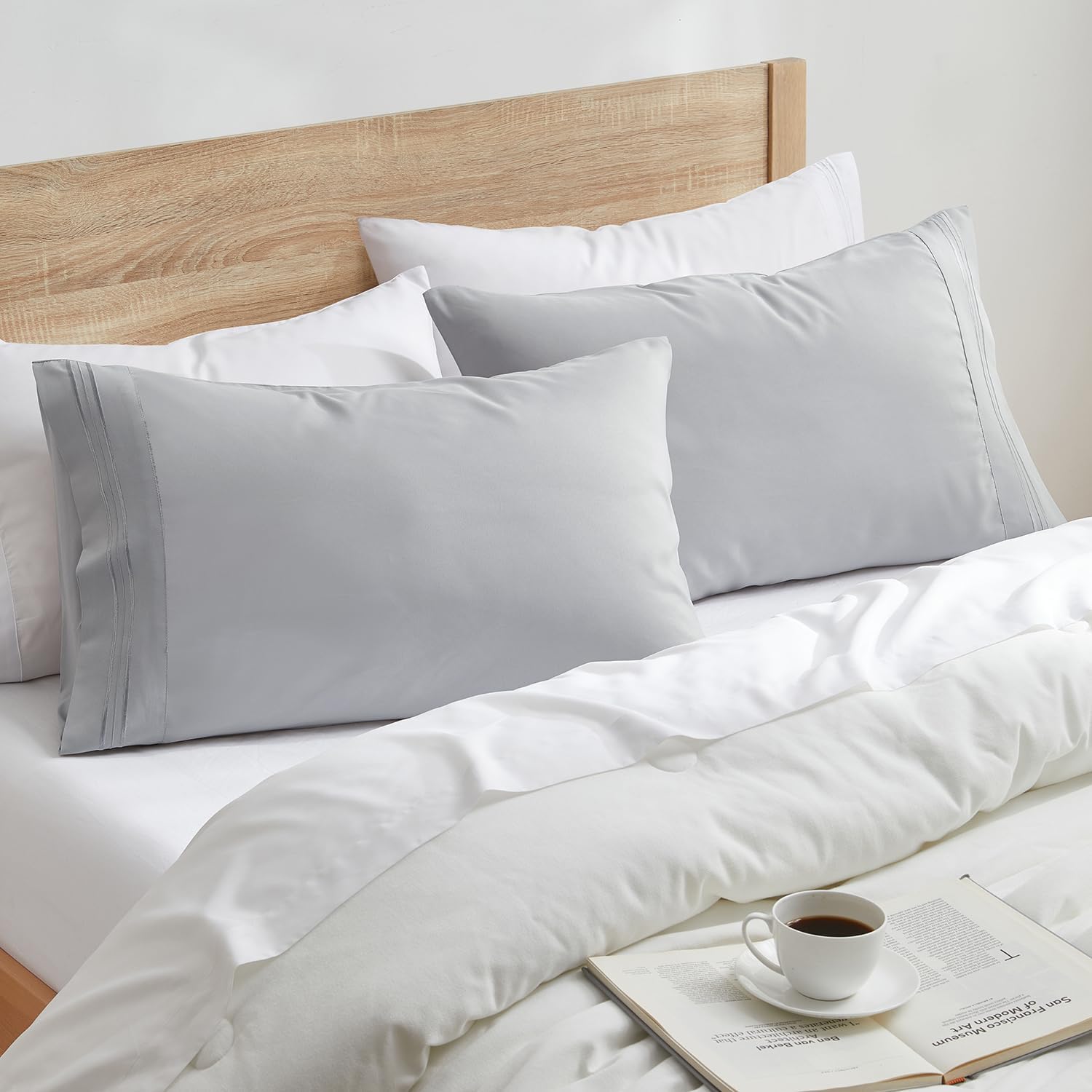 Nestl Light Grey King Pillow Cases 2 – Soft King Size Pillow Case, 1800 Brushed Microfiber Pillowcases, Envelope Closure Pillowcase, King P…