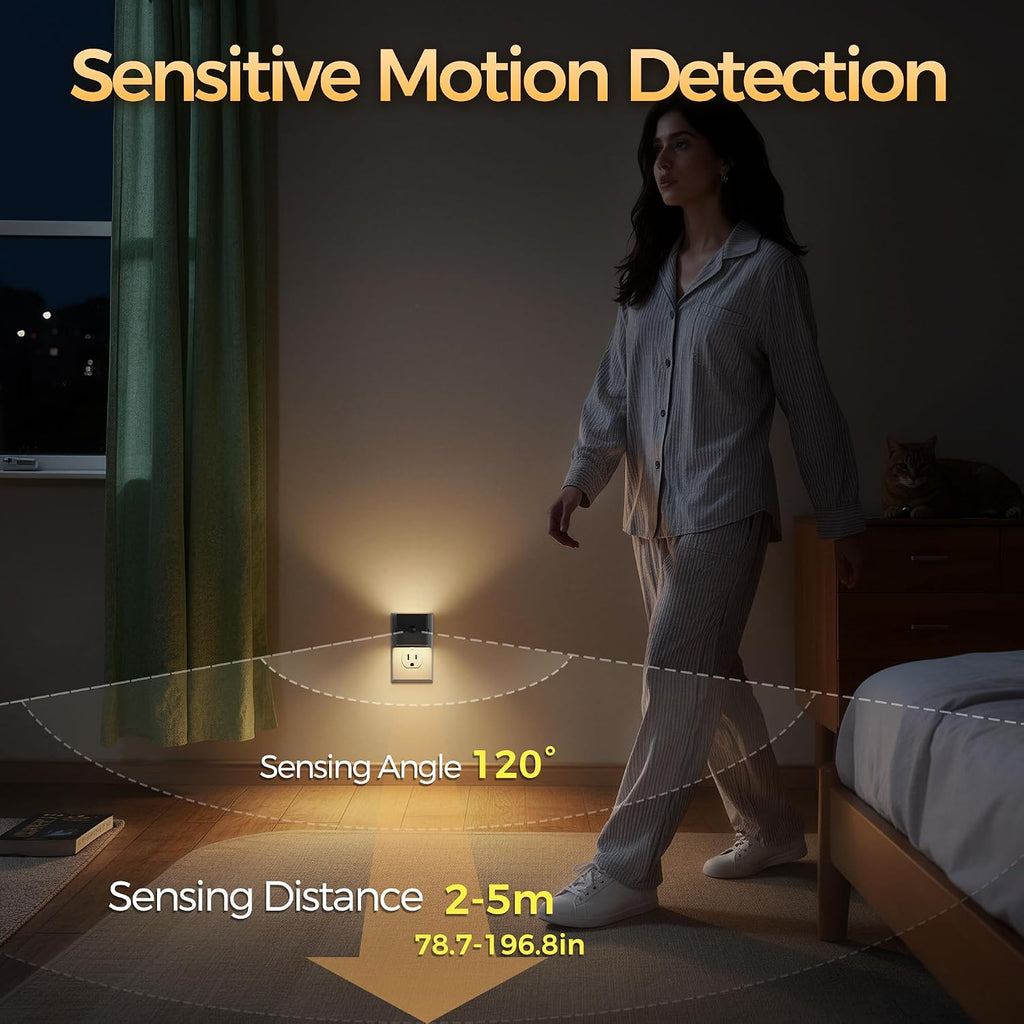 DORESshop LED Motion Sensor Night Light [2 Pack], Plug in Night Light, Dusk to Dawn Night Light Motion Sensor, 3 Level Brightness…