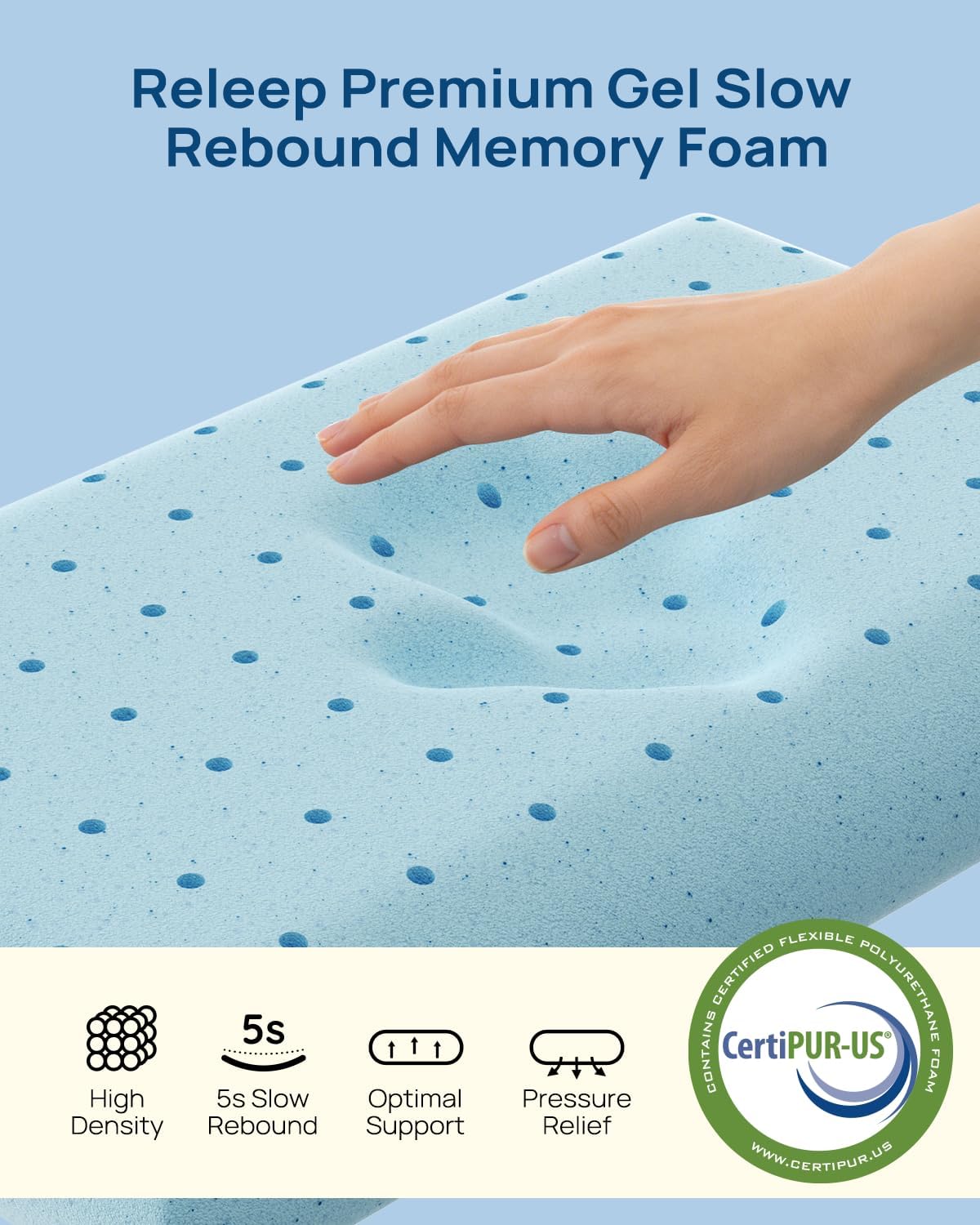 Releep Cool Touch Gel Memory Foam Pillow, Soft Breathable Cervical Neck Pillow, Deep Sleep Pillow, Ergonomic Orthopedic Bed Pillow for Neck…