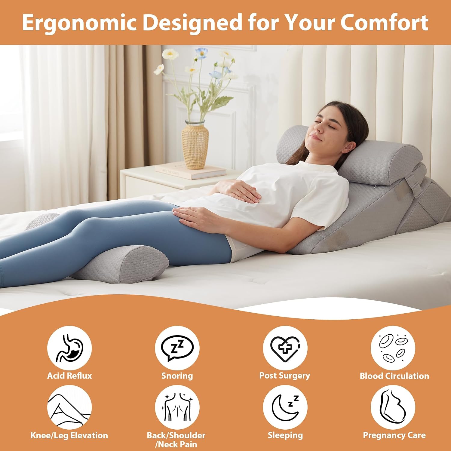 EnjoyaBetterLifeFromHere BIEEZZK 4PCS Wedge Pillow Set for After Surgery, Back Pillow for Bed Sitting up, 9&12inch Adjustable Memory Foam B…