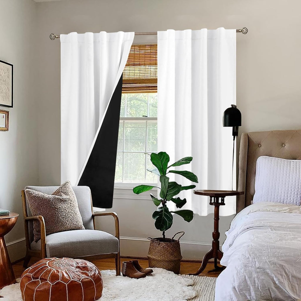 BGment Pure White 100% Blackout Curtains 63 Inches Long with Thermal Insulated Liner, Rod Pocket and Back Tab Double Layer Full Room…