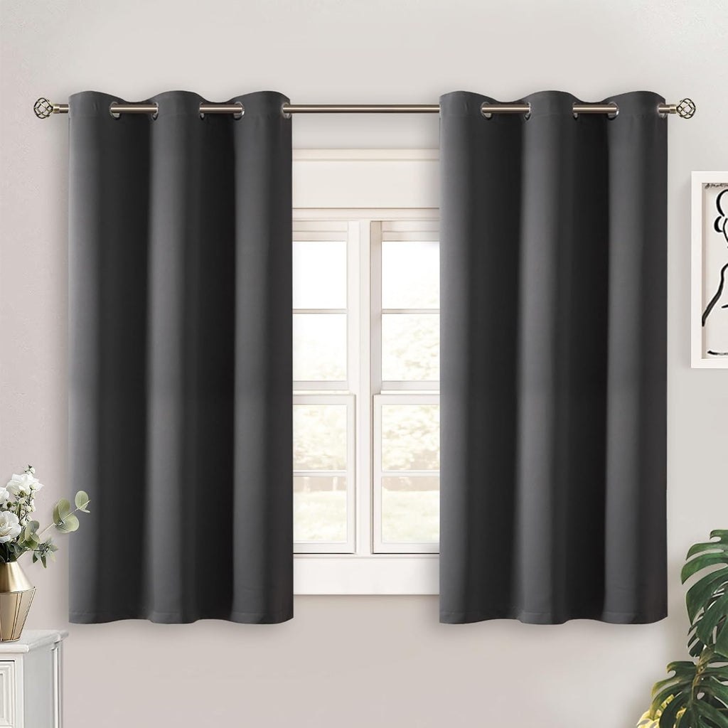 BGment Dark Grey Short Blackout Curtains for Small Windows, 38 x 45 Inch Thermal Insulated Tier Set of 2 Panels Sun Blocking Drapes for Kit…