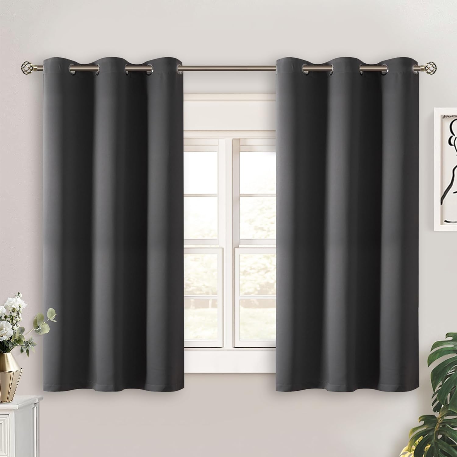 BGment Dark Grey Short Blackout Curtains for Small Windows, 38 x 45 Inch Thermal Insulated Tier Set of 2 Panels Sun Blocking Drapes for Kit…
