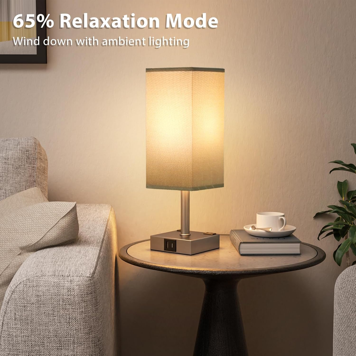 aooshine Dark Grey Touch Lamps Set of 2 - Nightstand Lamp with USB-C + A Charge Ports & AC Outlets, 3-Way Dimmable Bedside Lamp, Small…