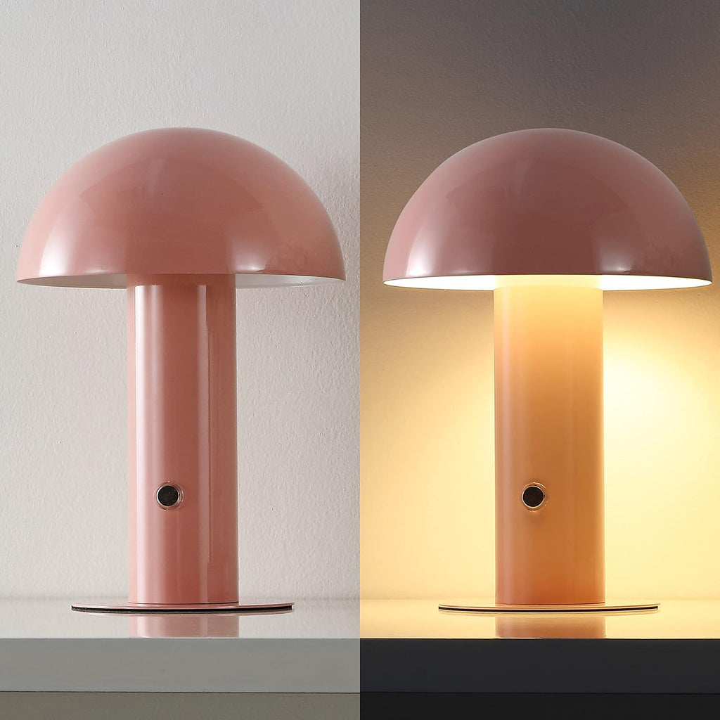 JONATHAN Y 10.75" Pink Rechargeable LED Mushroom Table Lamp, Cordless Portable Bedside Lamp for Living Room Bedroom, 3-Way Dimmable…