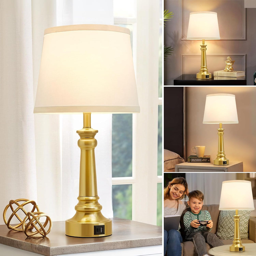 EJIAXIN Touch Lamps for Nightstand Set of 2 - Gold Table Lamp for Bedroom Dimmable Bedside Lamps with USB C+A Ports - Lamps for Night…