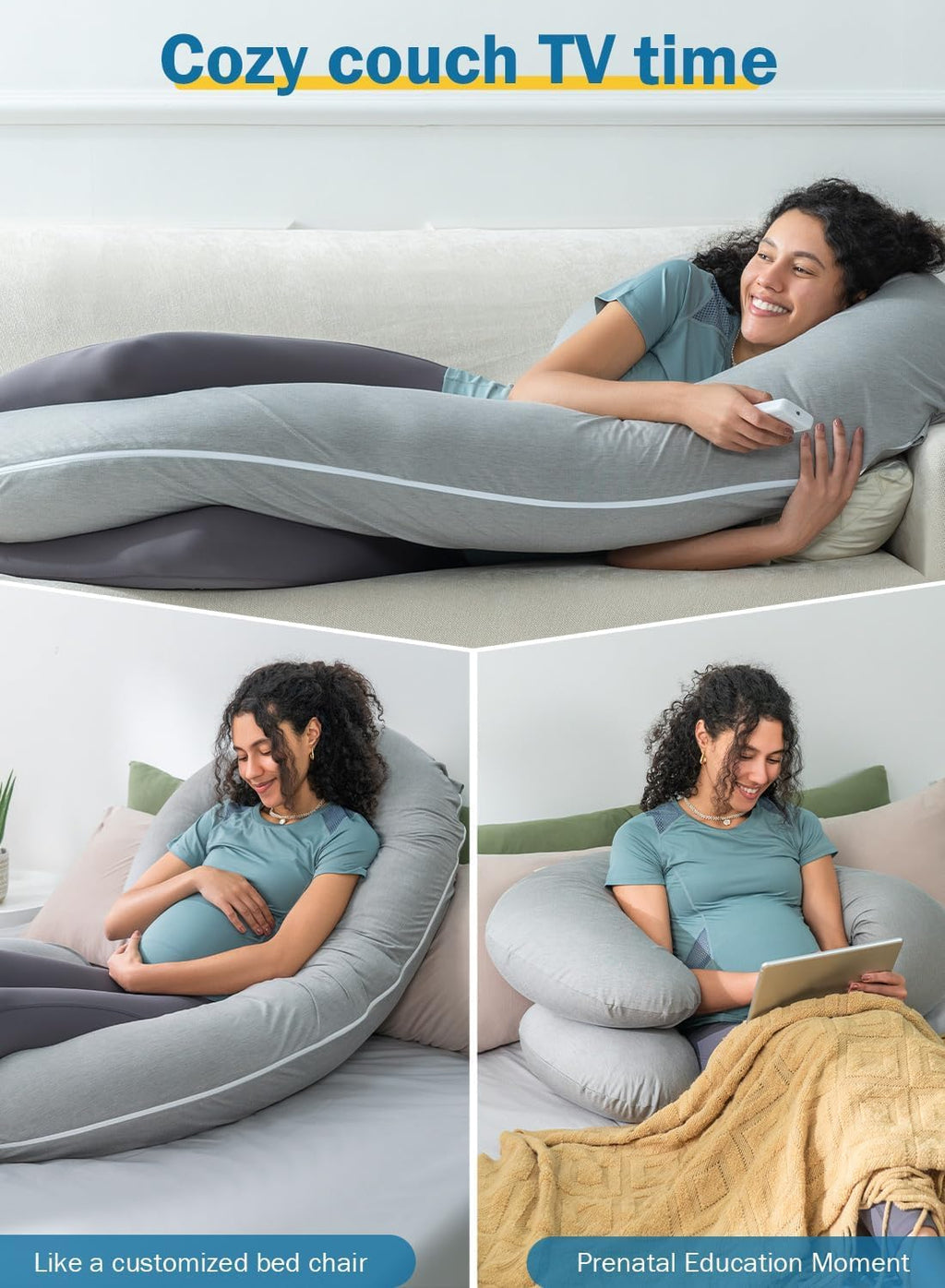 INSEN Cooling Pregnancy Pillow, Maternity Pillow with Soft Tencel Cover, C Shaped for Pregnant Women and Side Sleeping, Dark Gray