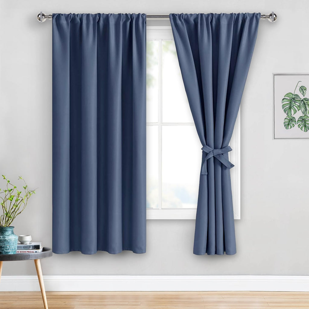 Jiuzhen Blackout Curtains for Bedroom– Thermal Insulated, Noise Reducing Room Darkening Rod Pocket Curtains for Living Room, Set of 2 Panels…