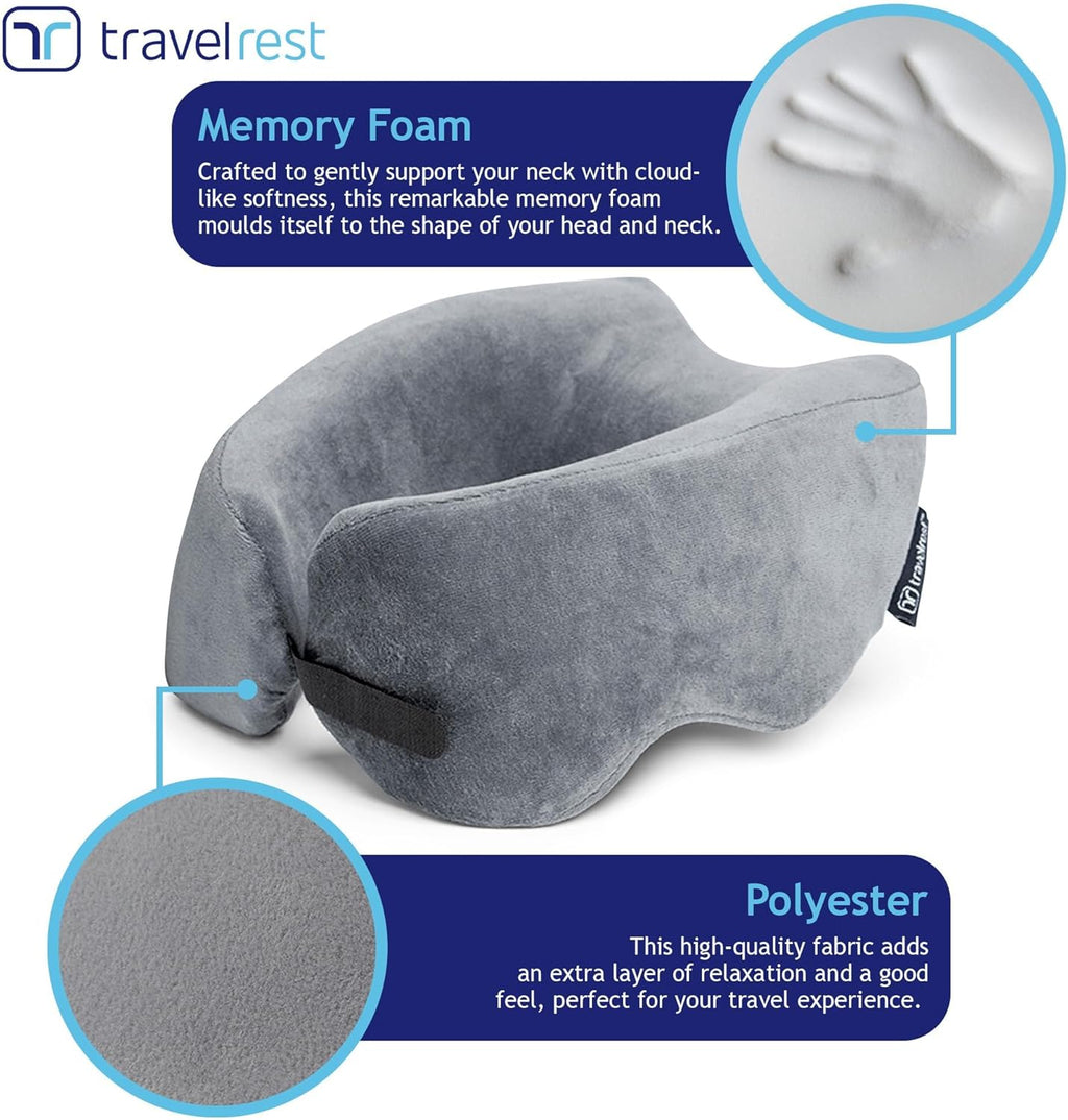 TRAVELREST Sleep Neck Pillow Travel - Travel Essentials, Memory Foam, Neck Support Pillow for Long Flight, Plane Sleeping Accessories…