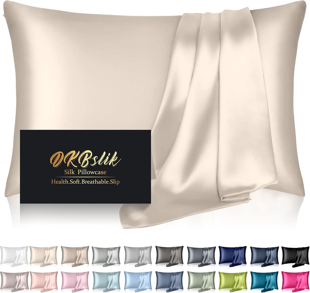 Home Silk Pillowcase for Hair and Skin, Mulberry Silk Pillow Cases Standard Size Anti Acne Cooling Beauty Sleep Both Sides Natural Silk Sat…