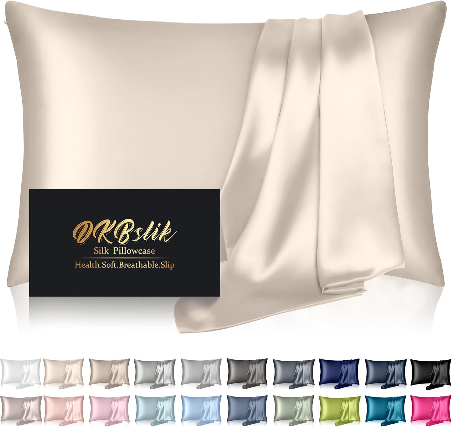 Home Silk Pillowcase for Hair and Skin, Mulberry Silk Pillow Cases Standard Size Anti Acne Cooling Beauty Sleep Both Sides Natural Silk Sat…