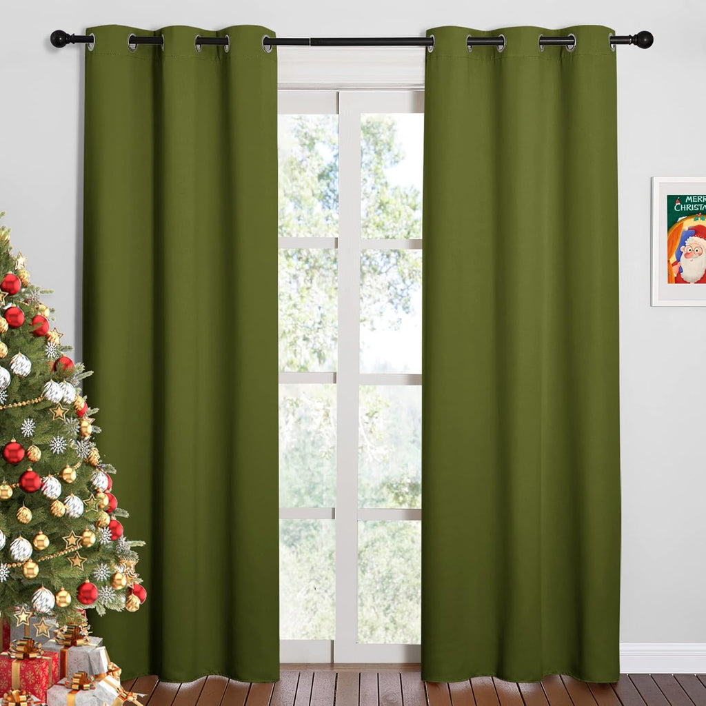 NICETOWN Holiday Christmas Decor Thermal Insulated Solid Grommet Blackout Curtains/Drape for Living Room (1 Pair, 42 by 84 inches, Olive…