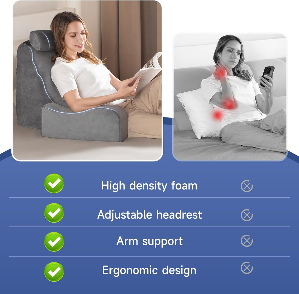 SofGlowly Reading Pillow for Sitting in Bed Adult, Back Support Pillow for Bed Sitting up with Arm Rest, Bed Rest Pillows for Watching…