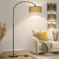 Rattan Floor Lamp, Dimmable Arc Floor Lamps for Living Room, Boho Farmhouse Standing Lamp with Adjustable Head, Tall Pole Lamp Reading…