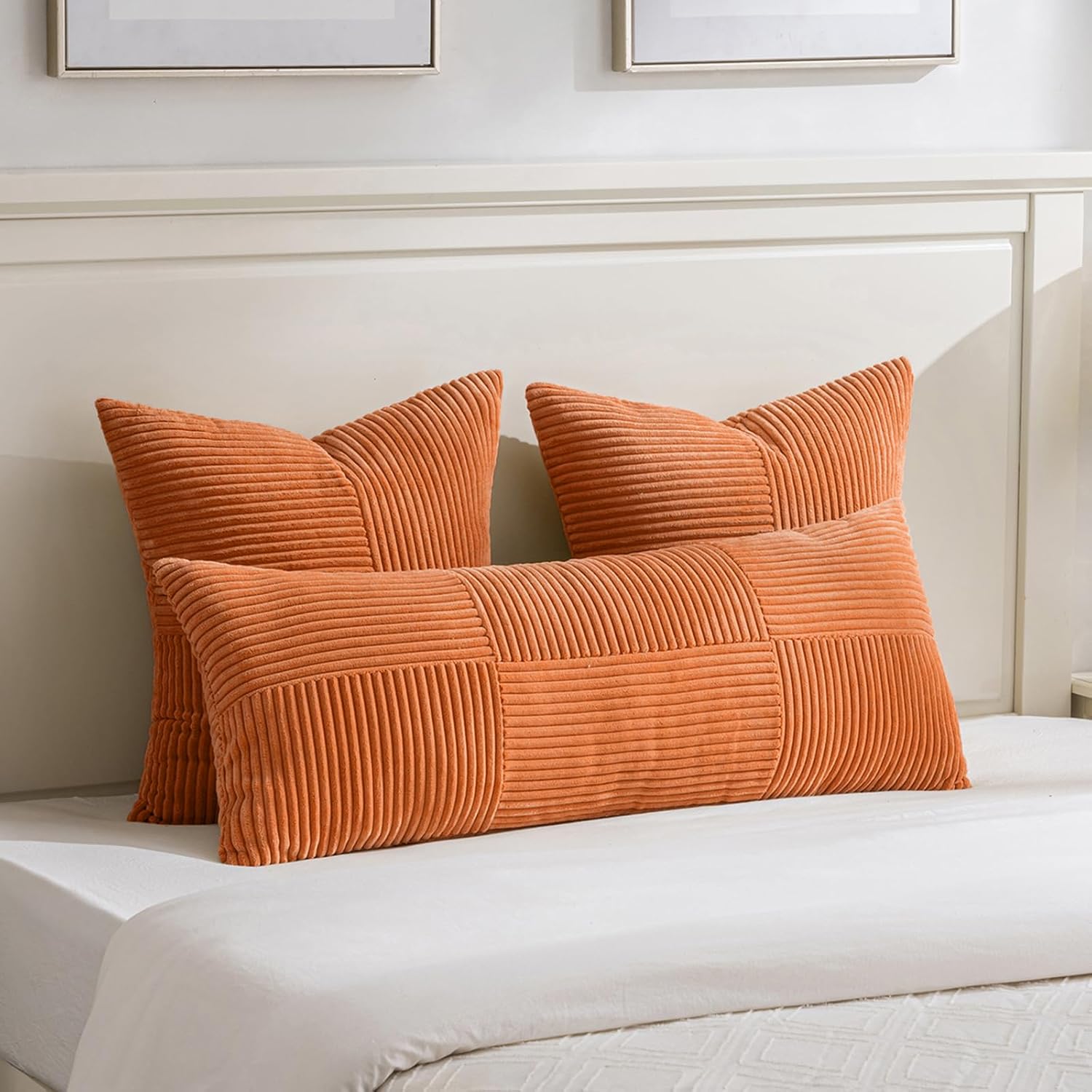 Fancy Homi 2 Packs Orange Euro Decorative Throw Pillow Covers 26x26 Inch for Living Room Couch Bed, Farmhouse Boho Home Decor, Soft Corss…