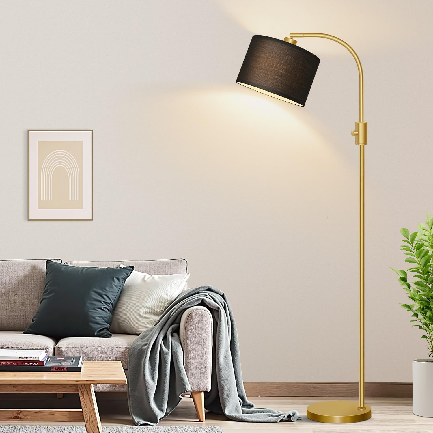 Nintiue Upgraded Modern Arc Dimmable Tall Standing Floor Lamp with Black Shade, 1200 Lumens LED Bulb Included, for Living & Reading Room…