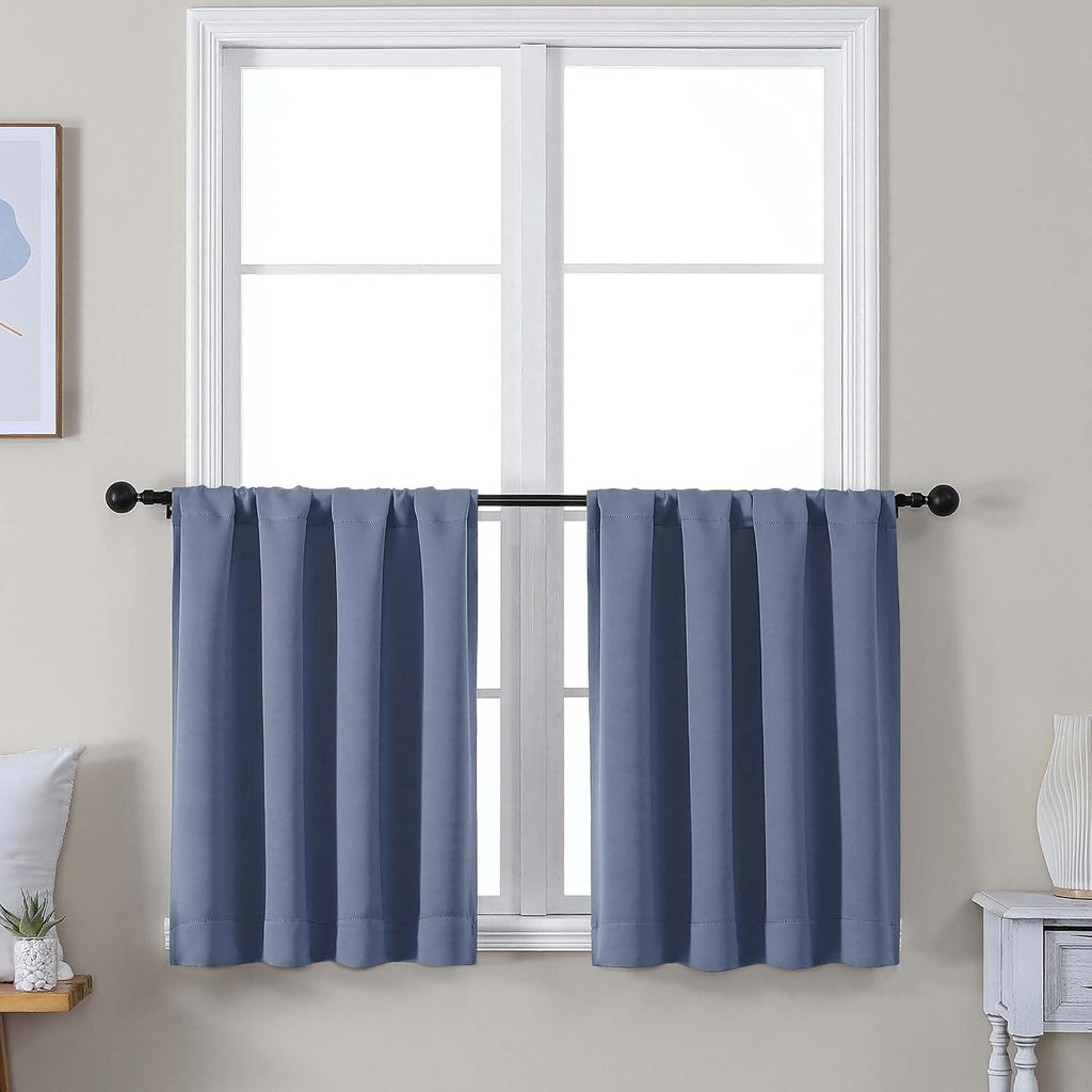 Simplebrand Ava Denim Short 24 Inches Blackout Curtain 2 Panels Set, Half Window Rod Pocket Privacy Curtain Tiers for Kitchen, Curtains Bla…