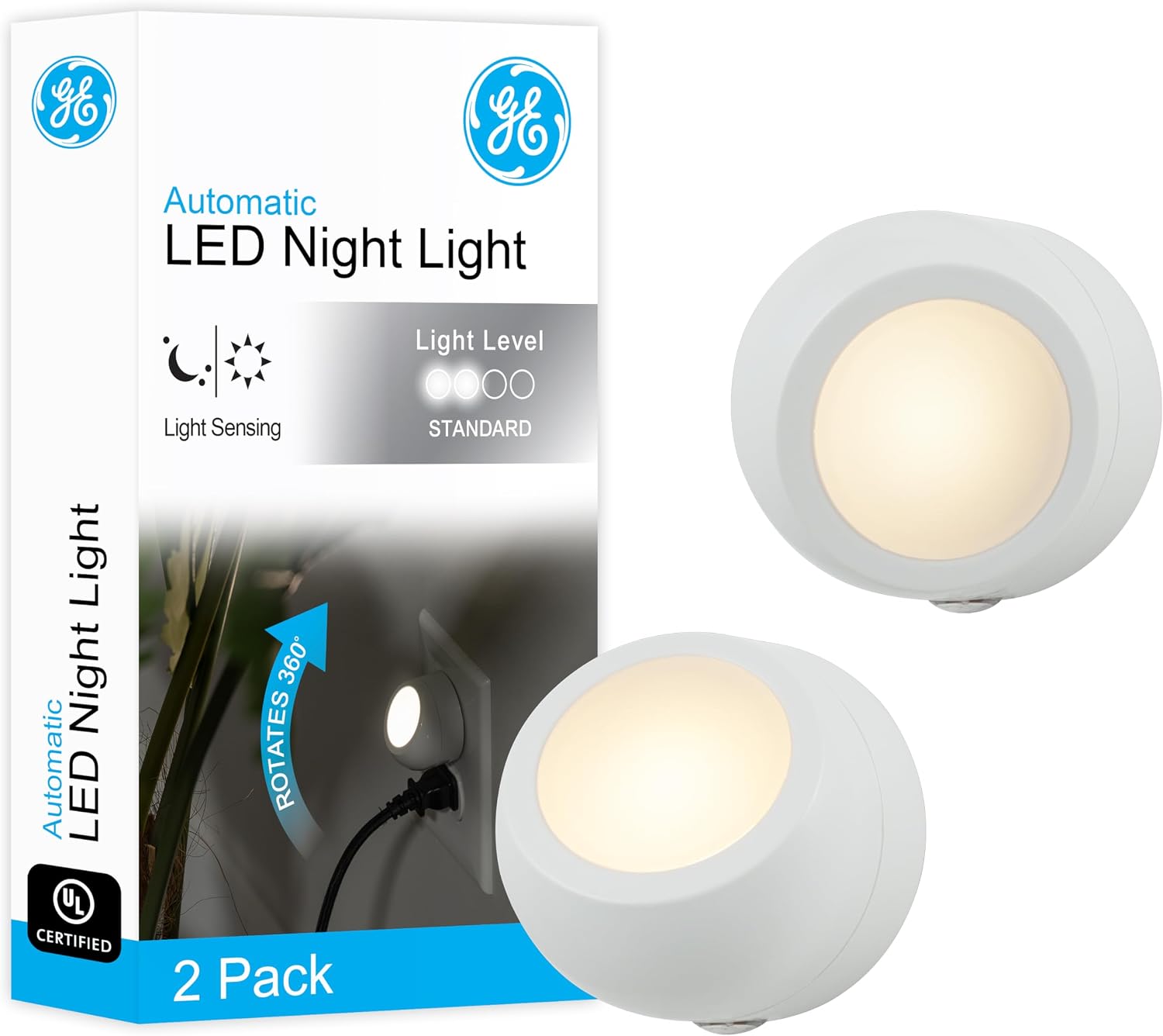 GE Rotating Plug in Night Light, Home Decor, Apartment Essentials, LED Lights for Bedroom, Ambient Lighting, Dusk to Dawn Sensor…