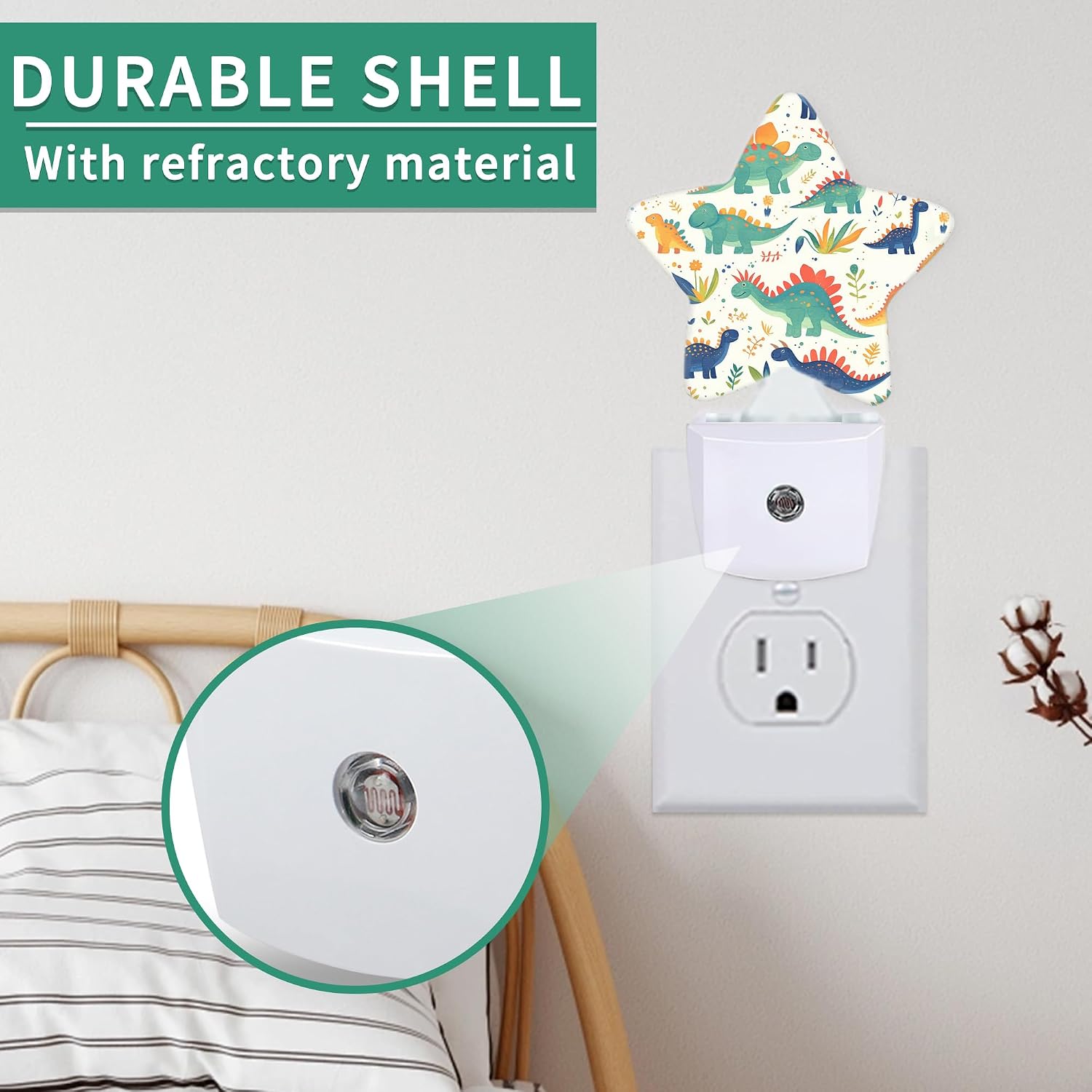 Cute Dinosaur Star Night Light Plug in, Decorative Night Light for Kids Room Nursery Bedroom, Soft Glow Sensor Lamp for Hallway Bathroom…