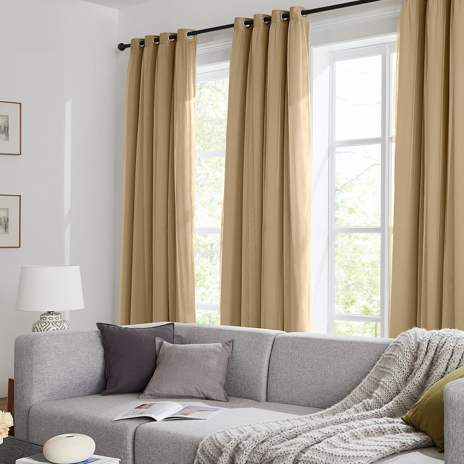 Swandream Blackout Curtains for Bedroom, Double Layer Khaki Curtains, Black Out Curtain 90 inch Long with Sheer Overlay for Living Room, Ro…