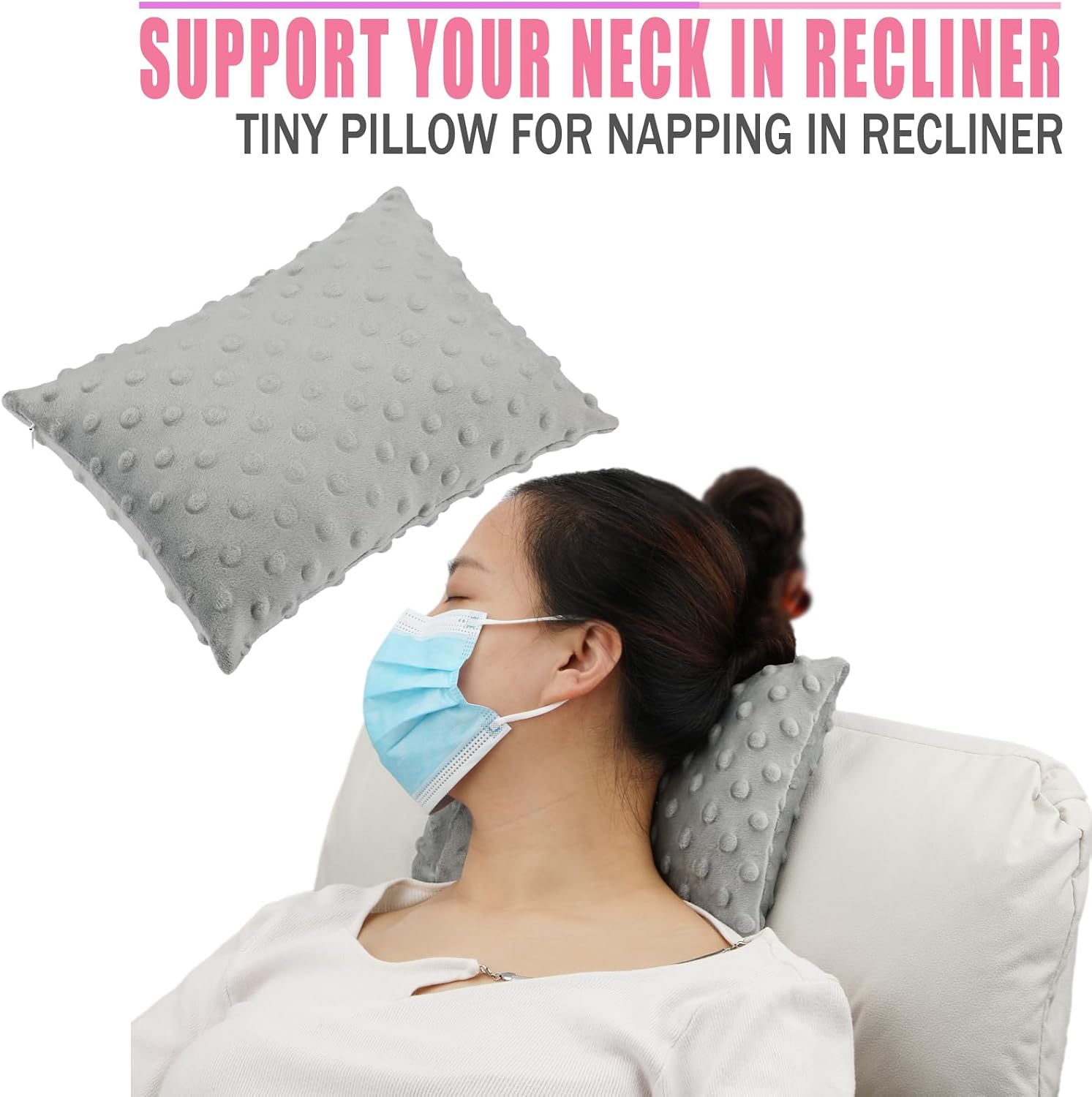 BNRendles Small Neck Pillow for Recliner Chair Neck Support Pillows Plump Adjustable Filling Nap Airplane Sleeping Little Cushion Minky Dot…