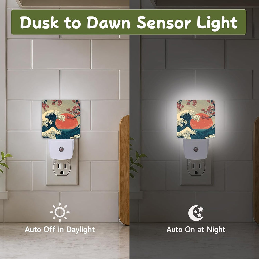 Night Light, Japanese Wave Cherry Night Lights Plug into Wall for Bedroom Bathroom Hallway Kitchen, Dusk to Dawn Sensor Decorative Gift…