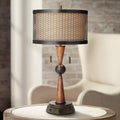 Franklin Iron Works Hunter Rustic Farmhouse Table Lamp with USB and AC Power Outlet Workstation Charging Base 28.75" Tall Bronze Cherry…