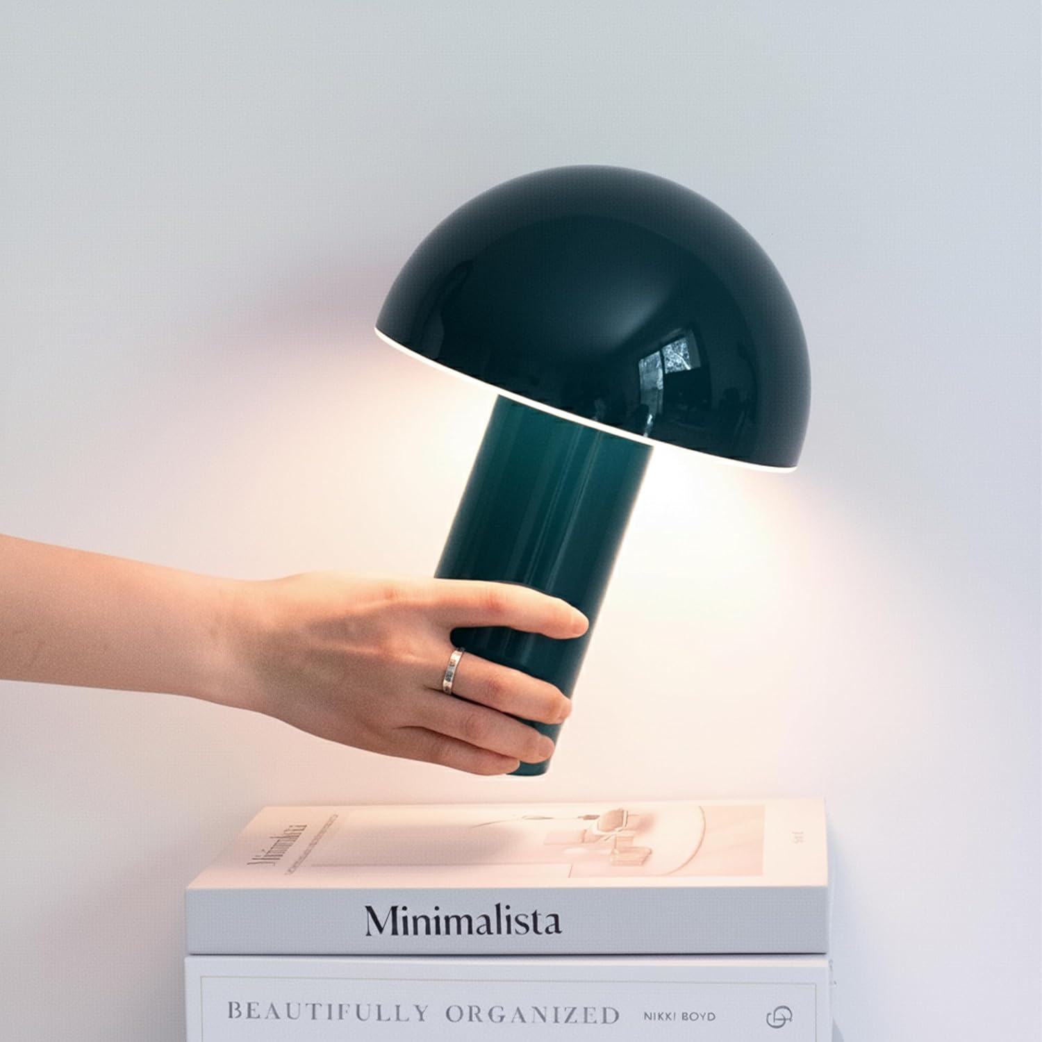Brightech Celia Small Table Lamp – 10" Touch-Controlled Mushroom Desk Lamp, Cordless & Dimmable LED, Portable Bedside Night Light, Sustaina…