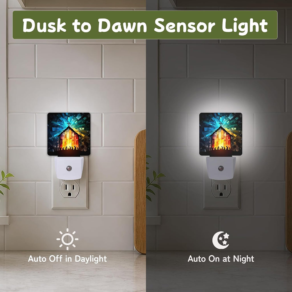Nativity Stained Glass Night Lights Plug into Wall, Night Light with Dusk to Dawn Sensor for Bedroom Bathroom Kitchen Hallway Stairs…