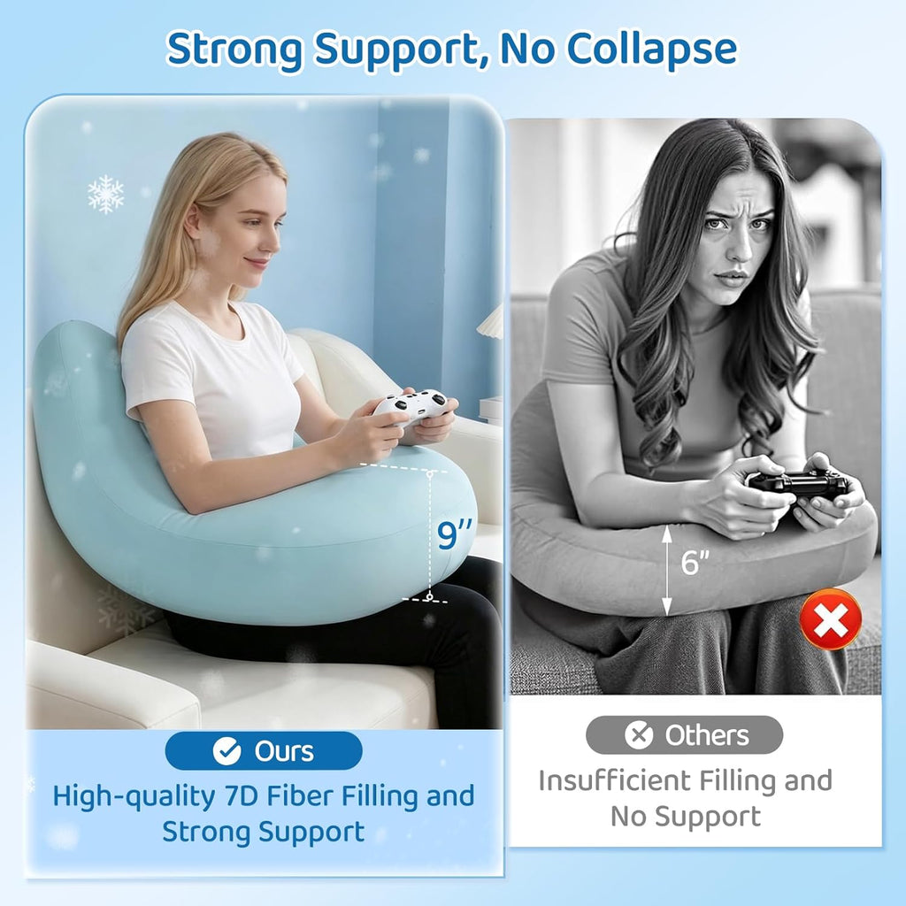 Pyurifai Cooling Crochet Pillow for Lap Support - Gaming Pillow for Lap with Extra Back Pillow for Support, Enlarged Reading Pillow for Lap…
