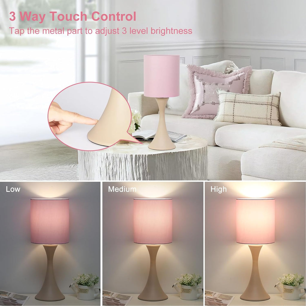 Seaside village Pink Touch Lamp, 3 Way Touch Control Desk Lamp, Bedside Dimmable Lamp Decorative Nightstand Lamp, Small Night Light for…