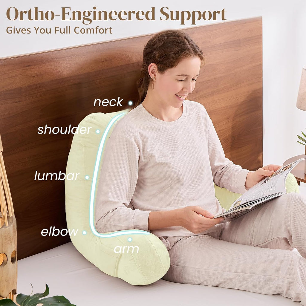 Sasttie Reading Pillow, Pillows for Reading or Relaxing – Ergonomic Support for Head, Neck, Back, and Lumbar, 21-Inch, Cream