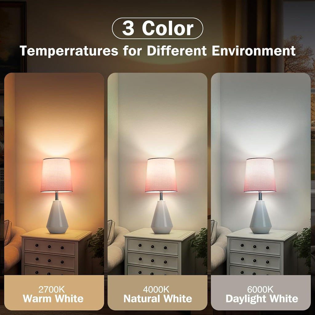 Small Bedside Table Lamp for Bedroom-Reading Desk Lamp Set of 2, with 3 Color Temperatures,15.5" Nightstand Ceramic Lamp with Fabric Shade…