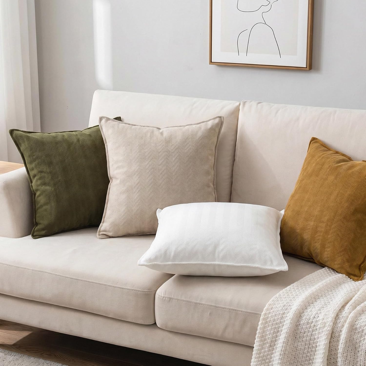 Zglaak Set of 2 Chenille Decorative Square Throw Pillow Covers with Classy Design, Durable, Room Decor,18 * 18inch (Mustard Yellow) 18inch