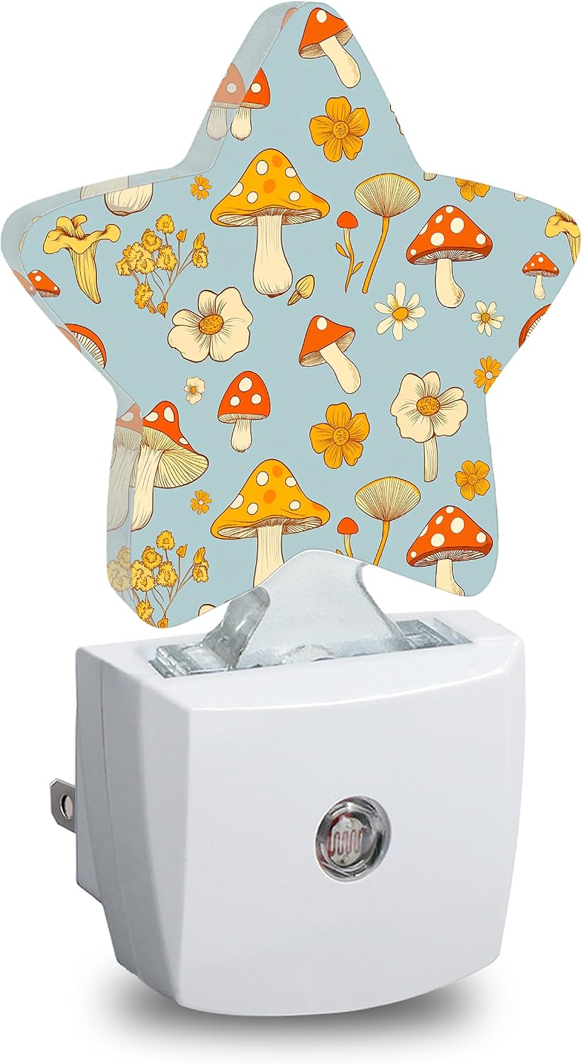Star Night Light Plug in, Spring Mushroom Dusk to Dawn Sensor Night Light, Soft Glow Lamp for Kids Bedroom Nursery Hallway Bathroom…