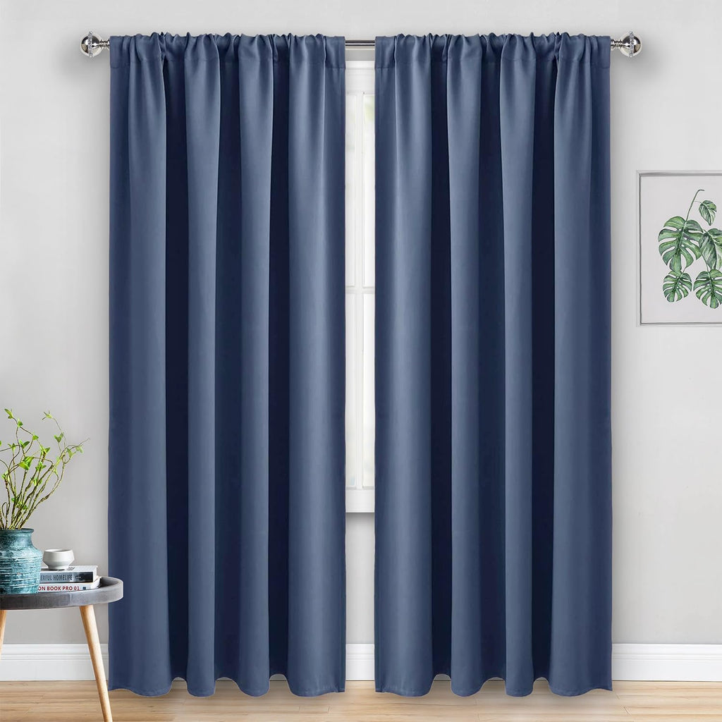 Jiuzhen Dusty Blue Blackout Curtains for Bedroom - Thermal Insulated Room Darkening Rod Pocket Curtains for Living Room, Set of 2 Panels wi…