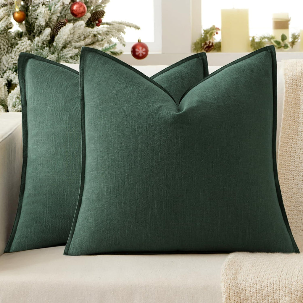 EMEMA Christmas Throw Pillow Covers Decorative Linen Pillow Covers 22x22 Inch Green Boho Farmhouse Neutral Couch Throw Pillows for Bed…