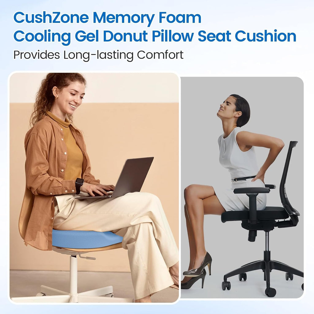 CushZone Donut Pillow Seat Cushion - Cooling Gel Donut Chair Cushions, Memory Foam Seat Cushion for Office & Home, Car Seat Cushion and But…