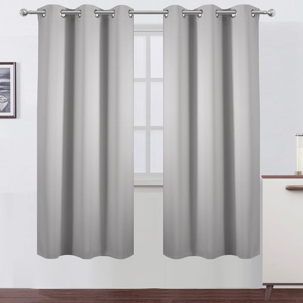 Lemomo Light Grey Thermal Blackout Curtains/42 x 72 Inch/Set of 2 Panels Room Darkening Curtains for Bedroom 72 Inch Grey