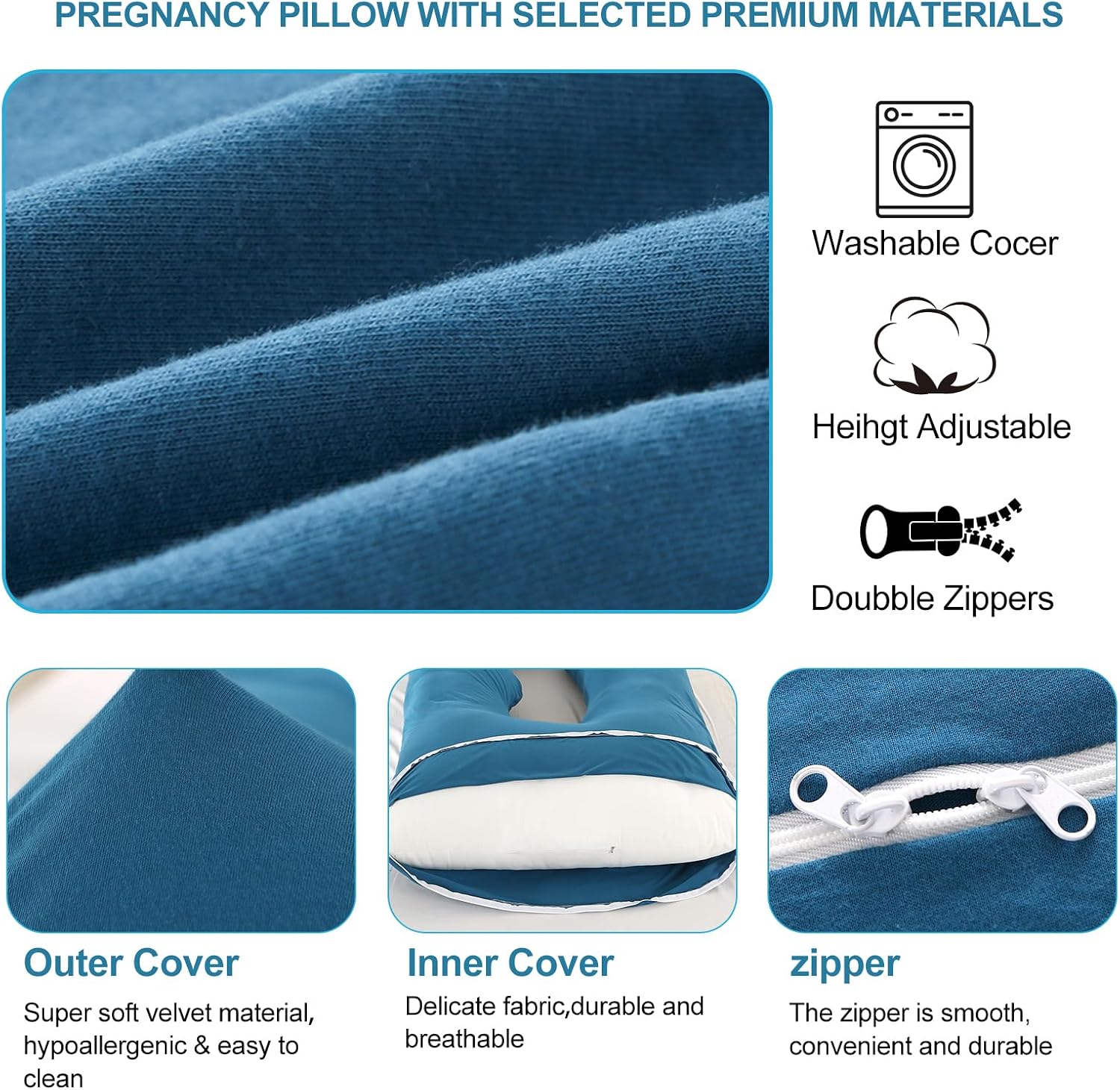 Jcickt Pregnancy Pillow J-Shaped Full Body Pillow,59 inch with Jersey Cover Easy to Remove and Wash, Support Pregnant Women's Backs Legs an…