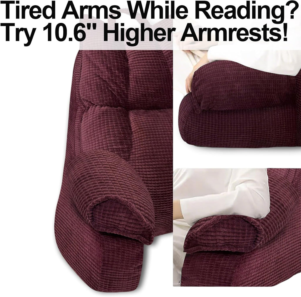 RRPAHWTV Reading Pillow for Bed with High Arm Rests, Back Support Pillow for Sitting Up in Bed with Shredded Memory Foam for Reading, TV…