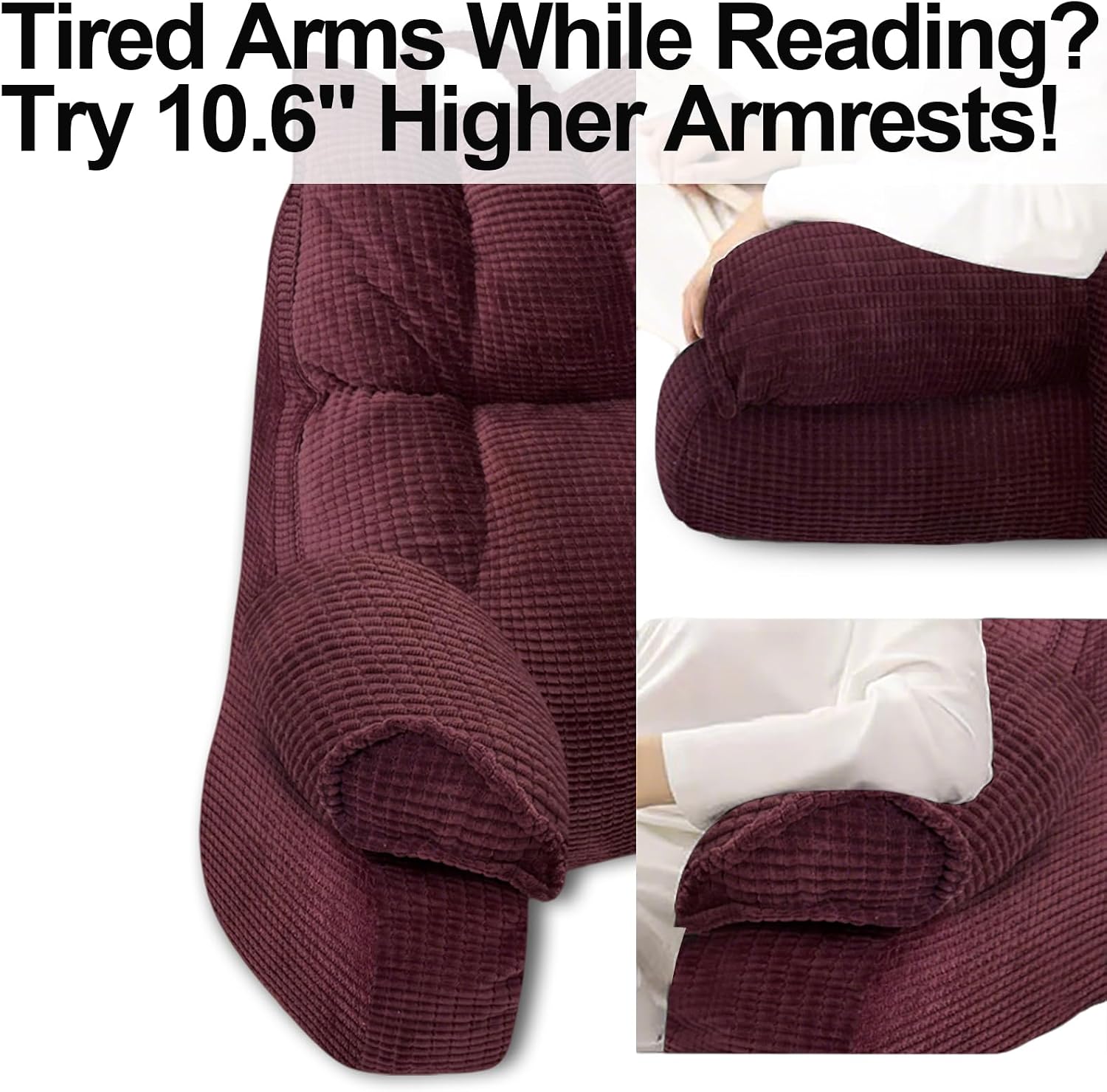 RRPAHWTV Reading Pillow for Bed with High Arm Rests, Back Support Pillow for Sitting Up in Bed with Shredded Memory Foam for Reading, TV…